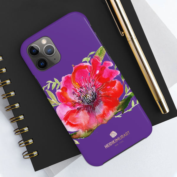 Purple Red Hibiscus Phone Case, Floral Print Flower Case Mate Tough Phone Cases-Made in USA - Heidikimurart Limited 