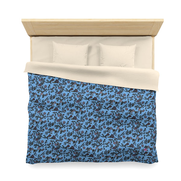 Blue Floral Microfiber Duvet Cover