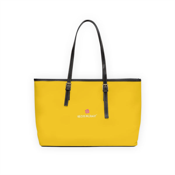 Yellow Zipped Best Tote Bag, Solid Yellow Color Modern Essential Designer PU Leather Shoulder Large Spacious Durable Hand Work Bag 17"x11"/ 16"x10" With Gold-Color Zippers & Buckles & Mobile Phone Slots & Inner Pockets, All Day Large Tote Luxury Best Sleek and Sophisticated Cute Work Shoulder Bag For Women With Outside And Inner Zippers