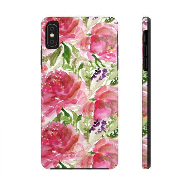 Pink Rose Print Phone Case, Floral Print Case Mate Tough Phone Cases-Made in USA - Heidikimurart Limited 