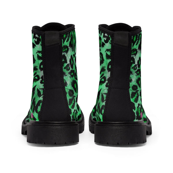 Green Leopard Women's Canvas Boots, Best Leopard Animal Print Winter Boots For Ladies