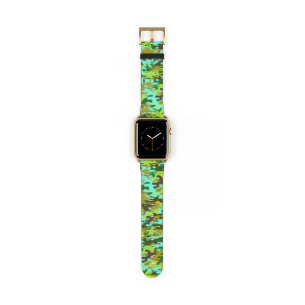 Light Blue Green Camo Print 38mm/ 42mm Watch Band For Apple Watches- Made in USA-Watch Band-42 mm-Gold Matte-Heidi Kimura Art LLC