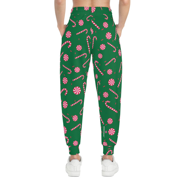 Christmas Winter Unisex Athletic Joggers, Green Sweatpants For Men or Women