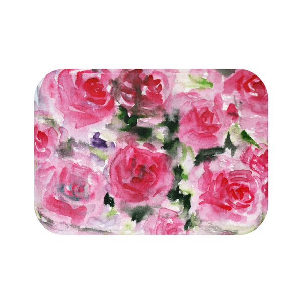 Garden Pink Floral Rose Flower Print Microfiber Soft Designer Bath Mat - Printed in USA-Bath Mat-Small 24x17-Heidi Kimura Art LLC