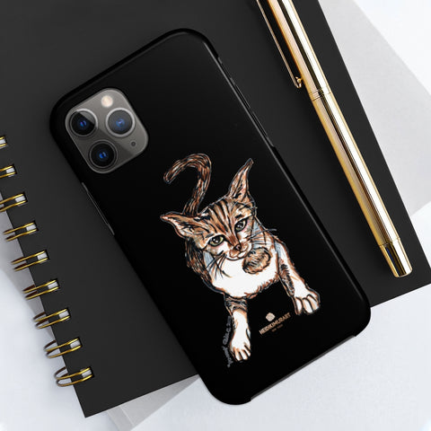 Black Tabby Cat Phone Case, Peanut Meow Cat Case Mate Tough Phone Cases-Printed in USA - Heidikimurart Limited 