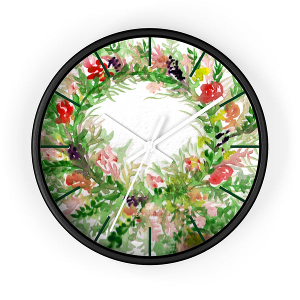 Sweet Colorful Spring Floral Print Designer 10 in. Dia. Indoor Wall Clock- Made in USA-Wall Clock-10 in-Black-White-Heidi Kimura Art LLC