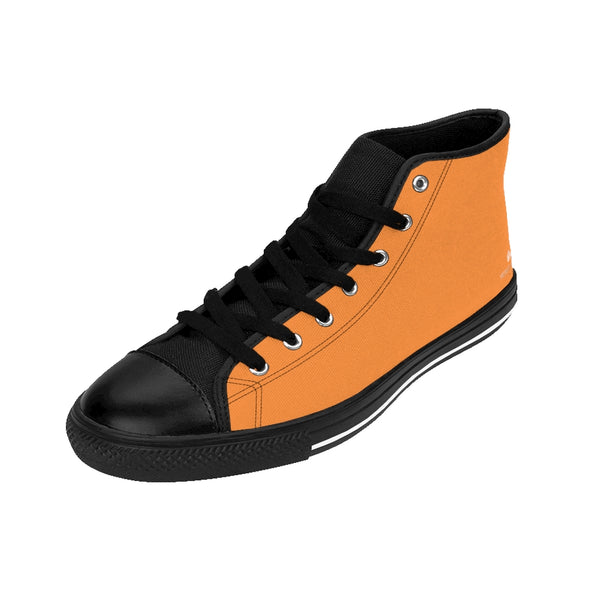 Orange Men's Sneakers, Colorful Orange Solid Color Print Designer Men's Shoes, Men's High Top Sneakers US Size 6-14, Mens High Top Casual Shoes, Unique Fashion Tennis Shoes, Solid Color Sneakers, Mens Modern Footwear (US Size: 6-14)