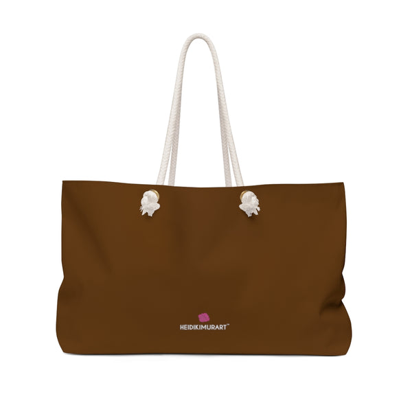 Dark Brown Color Weekender Bag, Solid Brown Color Simple Modern Essential Best Oversized Designer 24"x13" Large Casual Weekender Bag - Made in USA