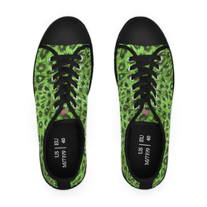 Green Leopard Print Ladies' Sneakers, Leopard Animal Print Basic Essential Women's Low Top Sneakers Tennis Shoes, Canvas Fashion Sneakers With Durable Rubber Outsoles and Shock-Absorbing Layer and Memory Foam Insoles&nbsp;(US Size: 5.5-12)