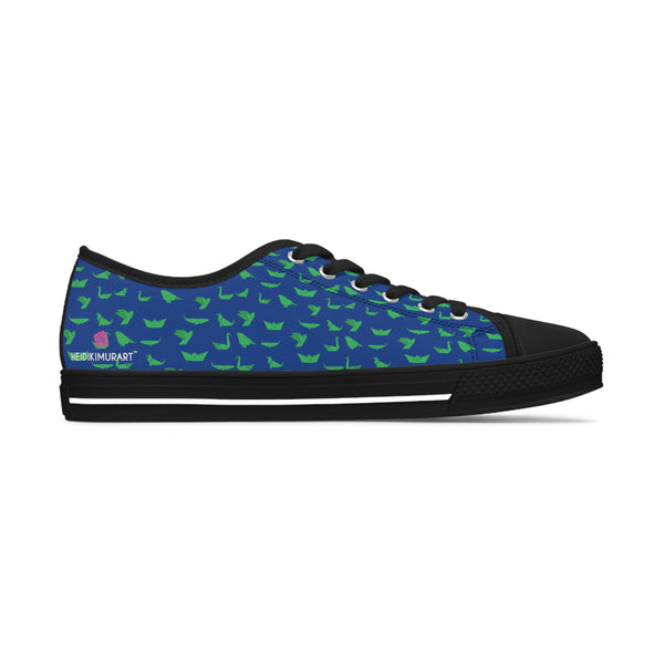 Blue Green Cranes Ladies' Sneakers, Women's Low Top Sneakers, Modern Graphics Japanese Style Origami Print Women's Low Top Sneakers Tennis Shoes, Canvas Fashion Sneakers With Durable Rubber Outsoles and Shock-Absorbing Layer and Memory Foam Insoles (US Size: 5.5-12)