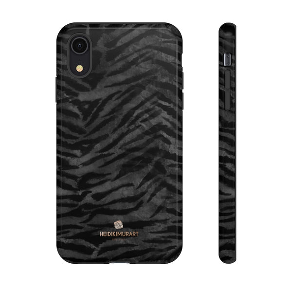 Black Tiger Striped Tough Cases, Animal Print Best Designer Phone Case-Made in USA-Phone Case-Printify-iPhone XR-Glossy-Heidi Kimura Art LLC
