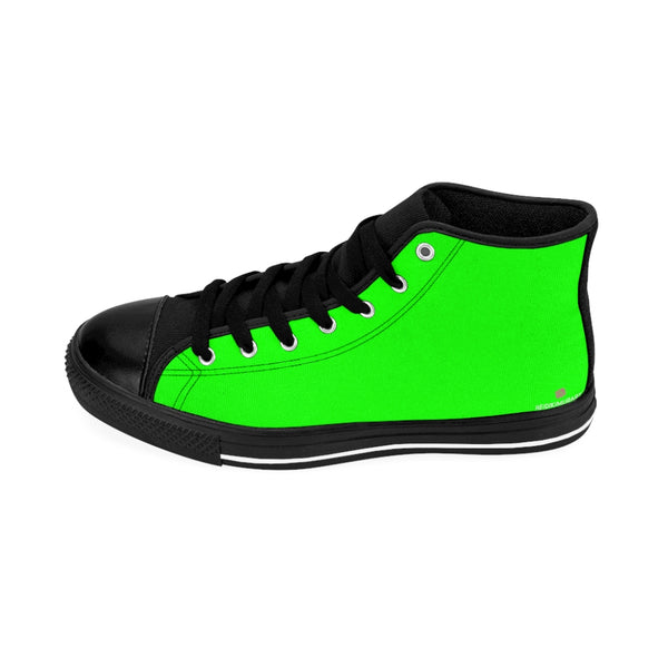 Hot Green Men's Sneakers, Bright Green Solid Color Print Designer Men's Shoes, Men's High Top Sneakers US Size 6-14, Mens High Top Casual Shoes, Unique Fashion Tennis Shoes, Solid Color Sneakers, Mens Modern Footwear (US Size: 6-14)