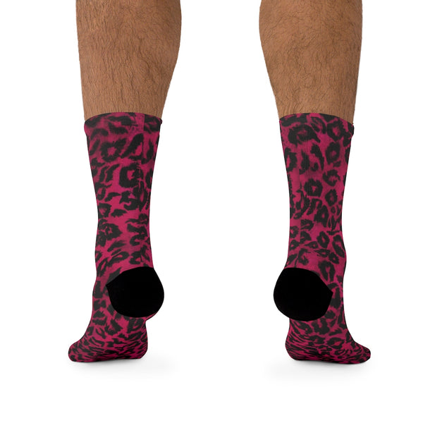 Hot Pink Leopard Animal Print One-Size 200 Needle Premium Crew Knit Socks- Made in USA-All Over Prints-One size-Heidi Kimura Art LLC