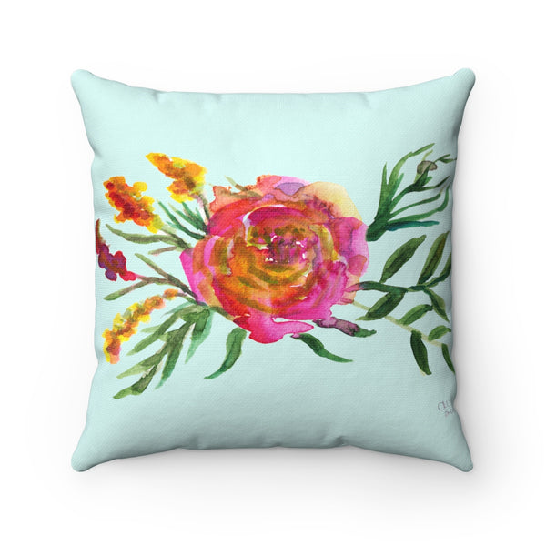 Pink Rose Girlie Floral Wreath Print Spun Polyester Square Pillow Case - Made in USA-Pillow Case Only-14x14-Heidi Kimura Art LLC