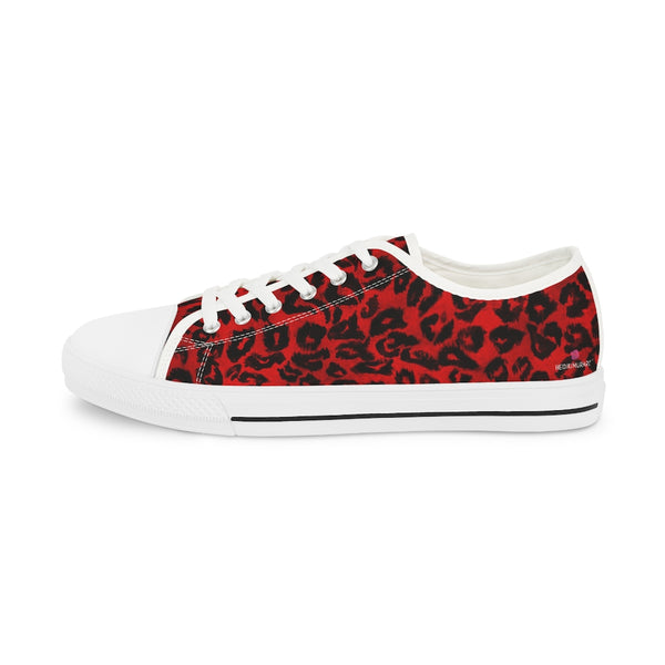Red Leopard Print Men's Sneakers, Leopard Animal Print Best Breathable Designer Men's Low Top Canvas Fashion Sneakers With Durable Rubber Outsoles and Shock-Absorbing Layer and Memory Foam Insoles (US Size: 5-14)