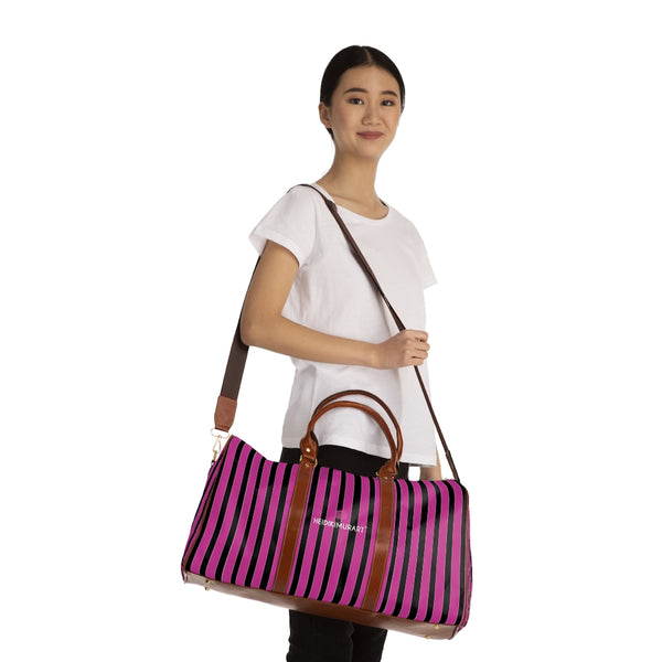 Pink Stripes Waterproof Travel Bag