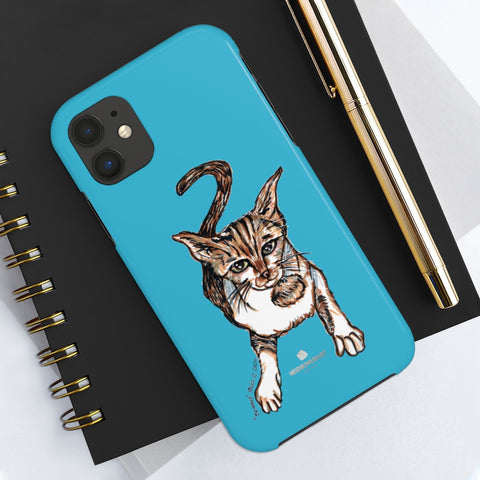 Sky Blue Cat Phone Case, Peanut Meow Cat Designer Case Mate Tough Phone Cases-Printed in USA - Heidikimurart Limited 