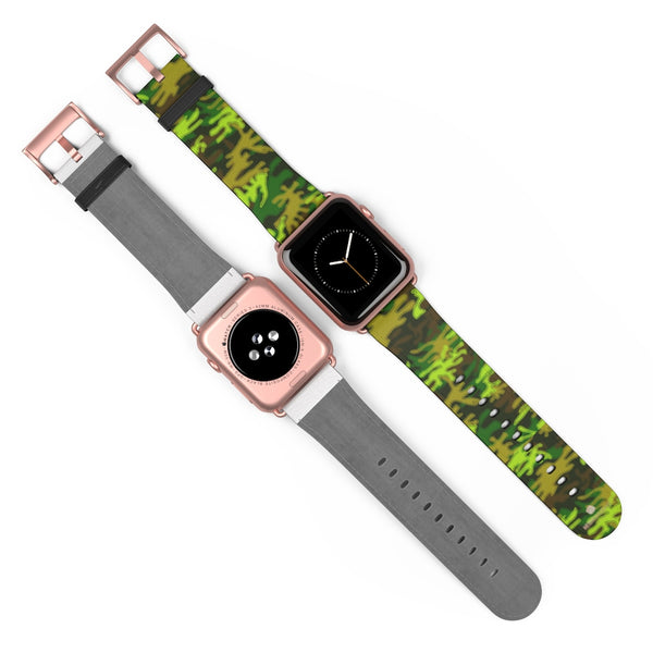 Green Brown Camo Military Print 38mm/42mm Watch Band For Apple Watch- Made in USA-Watch Band-Heidi Kimura Art LLC