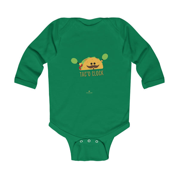 Taco Cute Funny Baby Boy or Girls Infant Kids Long Sleeve Bodysuit - Made in USA-Infant Long Sleeve Bodysuit-Kelly-NB-Heidi Kimura Art LLC