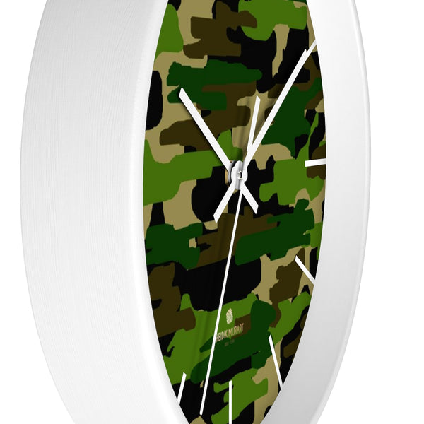 Green Camo Camoflage Military Army Print Large Unique Wall Clocks- Made in USA-Home Decor-Heidi Kimura Art LLC
