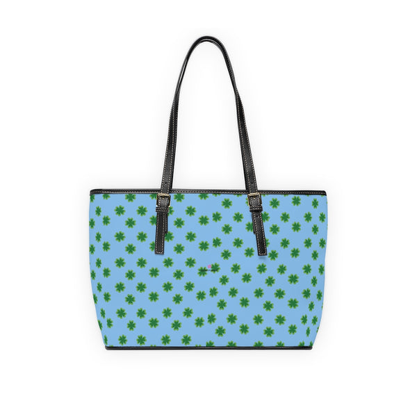 Blue Green Clover Tote Bag, Best PU Leather Shoulder Hand Work Bag