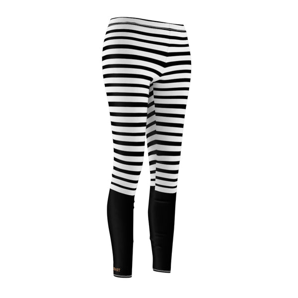 Black Striped Women's Casual Leggings, White Stripes Fancy Tights-All Over Prints-Printify-Heidi Kimura Art LLC