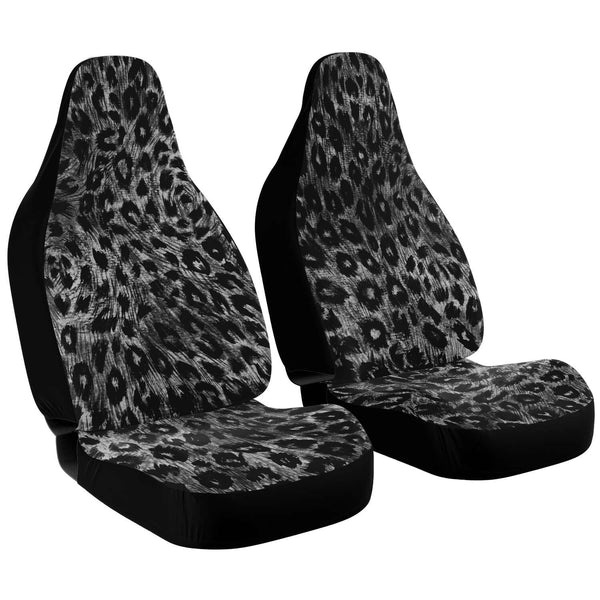 Leopard Car Seat Cover, Grey Leopard Animal Print Designer Essential Premium Quality Best Machine Washable Microfiber Luxury Car Seat Cover - 2 Pack For Your Car Seat Protection, Cart Seat Protectors, Car Seat Accessories, Pair of 2 Front Seat Covers, Custom Seat Covers
