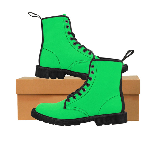 Bright Green Solid Color Print Men's Canvas Winter Laced Up Best-selling Boots Shoes-Men's Boots-Heidi Kimura Art LLC