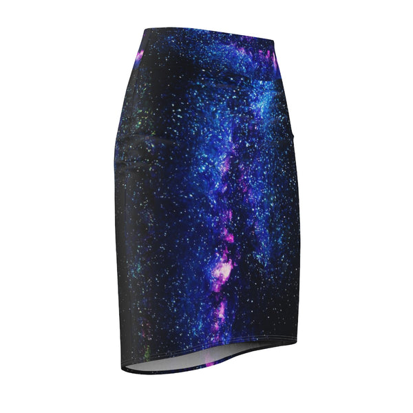 Blue Space Galaxy Print Designer Women's Pencil Skirt-Made in USA (US Size: XS-2XL)-Pencil Skirt-Heidi Kimura Art LLC