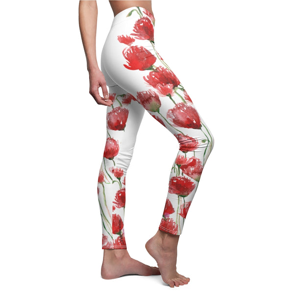 Red Poppy Floral Casual Leggings