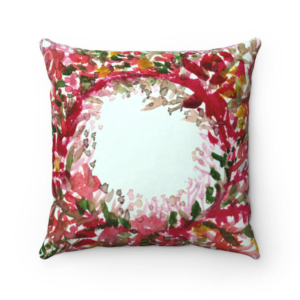 Cute Red and Yellow Fall Floral Wreath Spun Polyester Square Pillow - Made in USA-Pillow-14x14-Heidi Kimura Art LLC