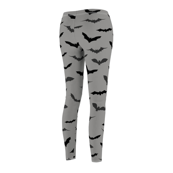 Gray Black Bats Women's Halloween Costume Cosplay Casual Leggings- Made in USA-Casual Leggings-Heidi Kimura Art LLC