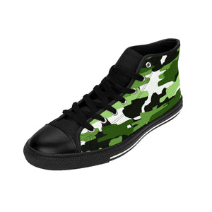 Frog White Green Camouflage Army Military Print Men's High-top Sneakers Shoes-Men's High Top Sneakers-Black-US 9-Heidi Kimura Art LLC