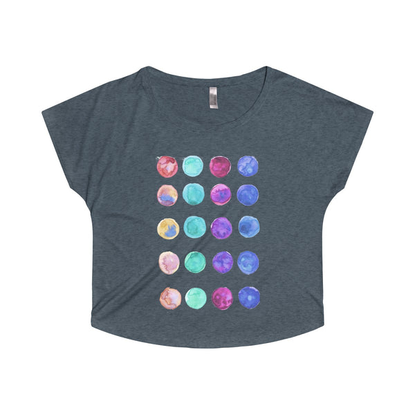 Cute Watercolor Dots Print Women's Tri-Blend T-Shirt Made in U.S.A. (US Size: S-XL)-T-Shirt-S-Tri-Blend Vintage Navy-Heidi Kimura Art LLC