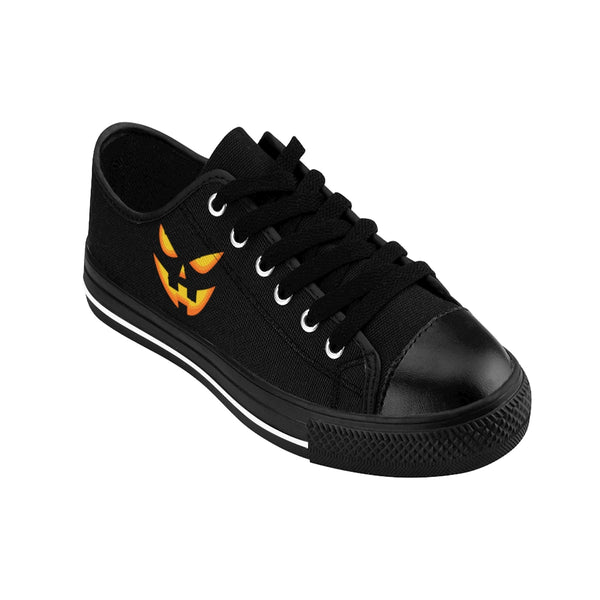 Men's Halloween Black Orange Pumpkin Face Low Top Sneakers Shoes (US Size: 6-14)-Men's Low Top Sneakers-Heidi Kimura Art LLC