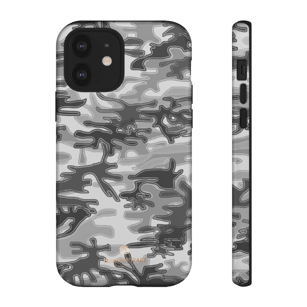 Grey Camouflage Phone Case, Army Military Print Tough Designer Phone Case -Made in USA-Phone Case-Printify-iPhone 12-Glossy-Heidi Kimura Art LLC