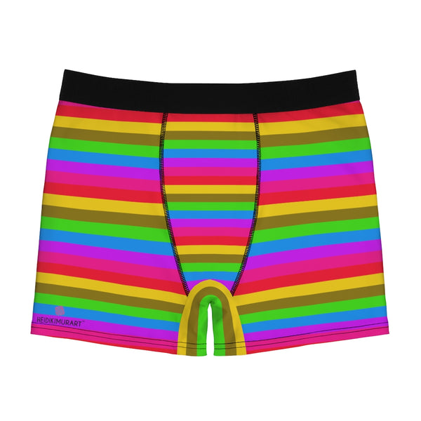Bright Rainbow Men's Boxer Briefs, Gay Friendly Pride Undies Printed Best Underwear For Men Sexy Hot Men's Boxer Briefs Hipster Lightweight 2-sided Soft Fleece Lined Fit Underwear - (US Size: XS-3XL)