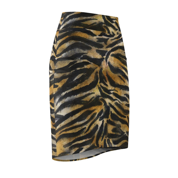Tiger Striped Print Women's Pencil Skirt, Animal Print Women's Skirt - Made in USA (Size XS-2XL)-Pencil Skirt-Heidi Kimura Art LLC