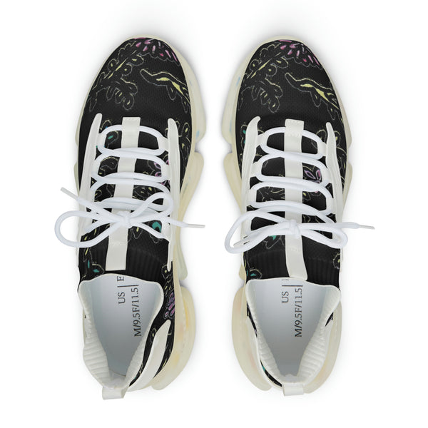 Black Floral Print Men's Shoes, Flower Print Best Comfy Men's Mesh Sports Sneakers