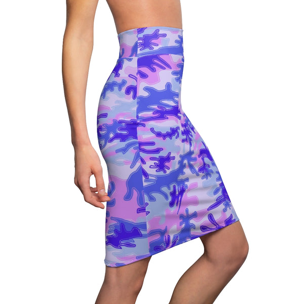 Purple Camo Women's Pencil Skirt, Army Print Designer Skirt - Heidikimurart Limited 