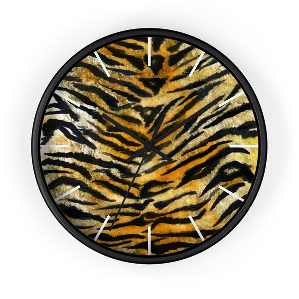 Stylish Tiger Stripe Faux Fur Pattern Animal Print 10" Diameter Wall Clock - Made in USA-Wall Clock-Black-Black-Heidi Kimura Art LLC