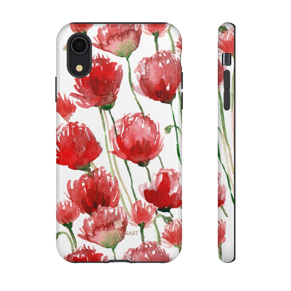 Red Tulips Floral Tough Cases, Roses Flower Print Best Designer Phone Case-Made in USA-Phone Case-Printify-iPhone XR-Glossy-Heidi Kimura Art LLC