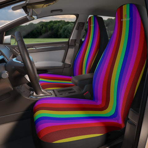 Rainbow Striped Car Seat Covers, Rainbow Vertically Striped 2-Pcs Set (48.03" × 18.50") Polyester Car Seat Covers, Best Car Accessories Essential Premium Quality Best Soft Luxury Car Seat&nbsp;- 2 Pack For Your Car Seat Protection, Car Seat Protectors, Designer Car Seat Accessories, Pair of 2 Front Seat Covers, Custom Seat Covers, Luxury Car Seat Covers, Best Car Seat Covers