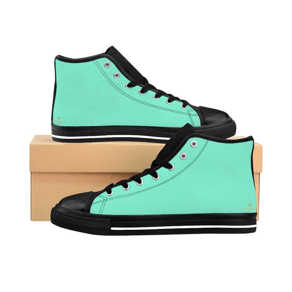 Turquoise Blue Solid Color Print Premium Men's High-top Fashion Sneakers Footwear-Men's High Top Sneakers-Heidi Kimura Art LLC