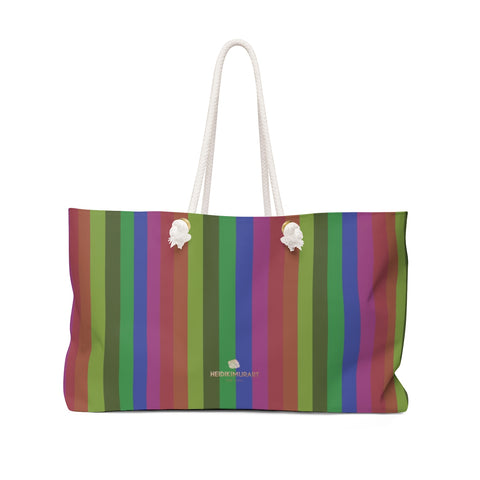 Faded Vintage Style Rainbow Stripe Print Oversized 24"x13" Large Weekender Bag-Weekender Bag-24x13-Heidi Kimura Art LLC