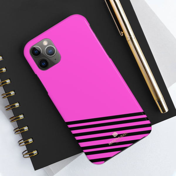 Pink Black Striped iPhone Case, Designer Case Mate Tough Samsung Galaxy Phone Cases-Phone Case-Printify-Heidi Kimura Art LLC