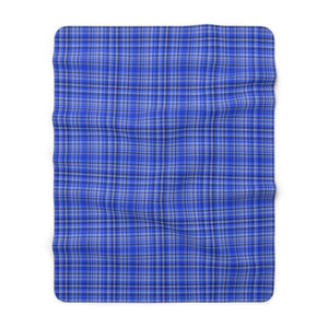 Preppy Blue Plaid Tartan Print Designer Cozy Sherpa Fleece Blanket-Made in USA-Blanket-60" x 80"-Heidi Kimura Art LLC
