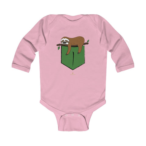Sloth Animal Print Baby Boy or Girls Infant Kids Long Sleeve Bodysuit - Made in USA-Infant Long Sleeve Bodysuit-Pink-18M-Heidi Kimura Art LLC