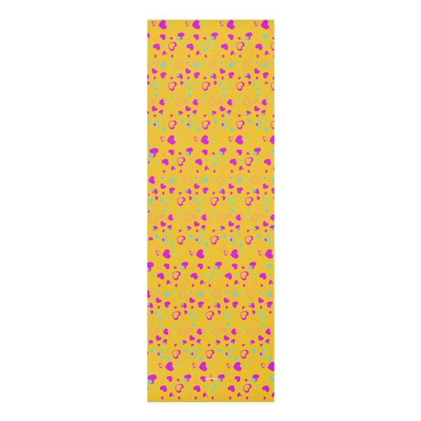 Yellow Hearts Foam Yoga Mat, Hearts Pattern Valentine's Day Special Best Fashion Stylish Lightweight 0.25" thick Best Designer Gym or Exercise Sports Athletic Yoga Mat Workout Equipment - Printed in USA (Size: 24″x72")