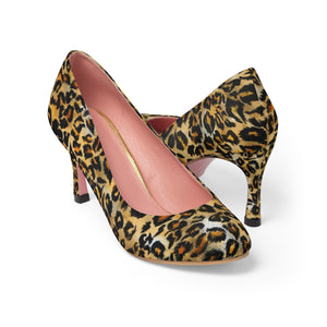 Snow Leopard Skin Pattern Animal Print Designer Women's 3" High Heels Shoes-3 inch Heels-US 7-Heidi Kimura Art LLC
